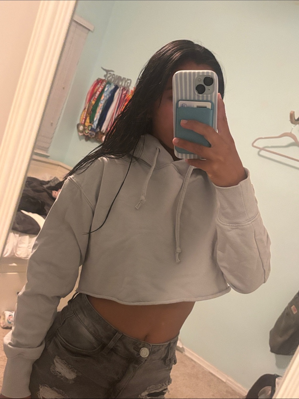 Women’s Cropped Sweater- Light Blue